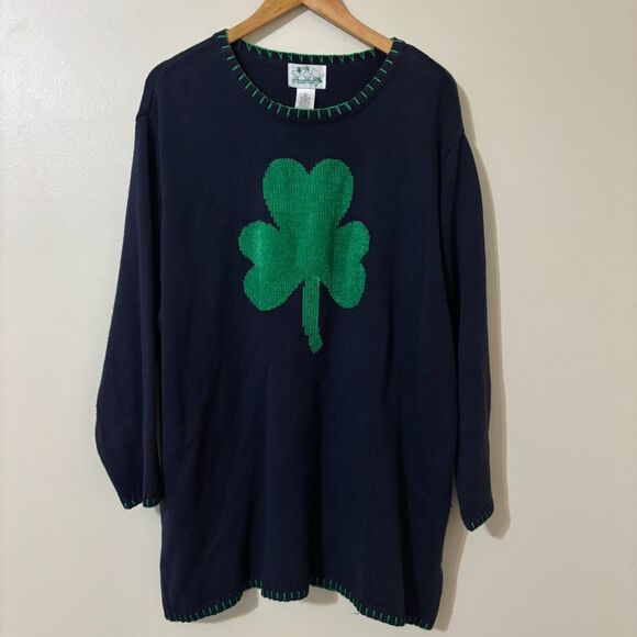 Quacker Factory Sweater Womens Plus 1X Navy Blue St Patricks Day Green Shamrock - Picture 3 of 16